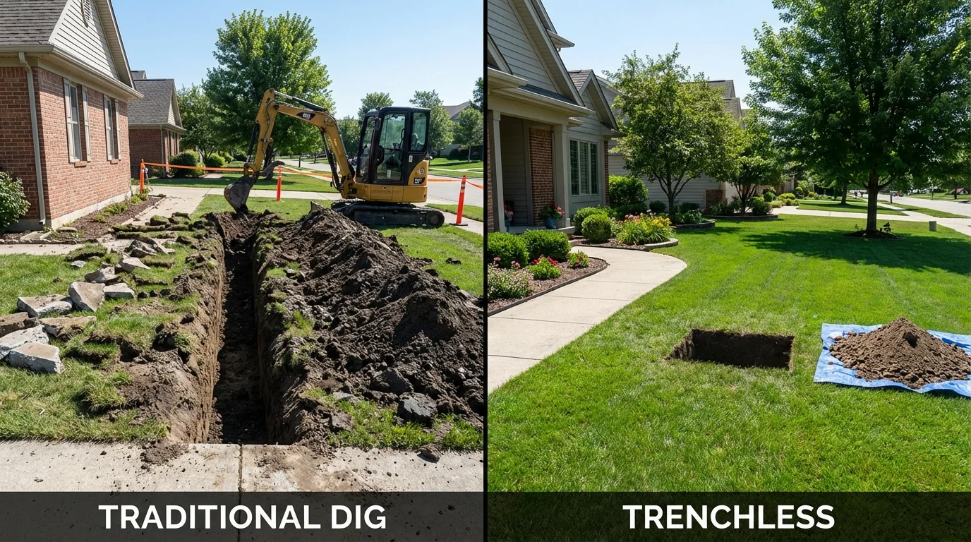 Trenchless sewer repair with minimal yard damage versus traditional excavation in Secaucus, NJ